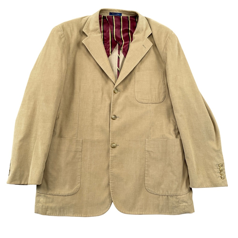 T. Harris Blazer Mens XL Tan Beige Cotton Corduroy Sport Coat Jacket